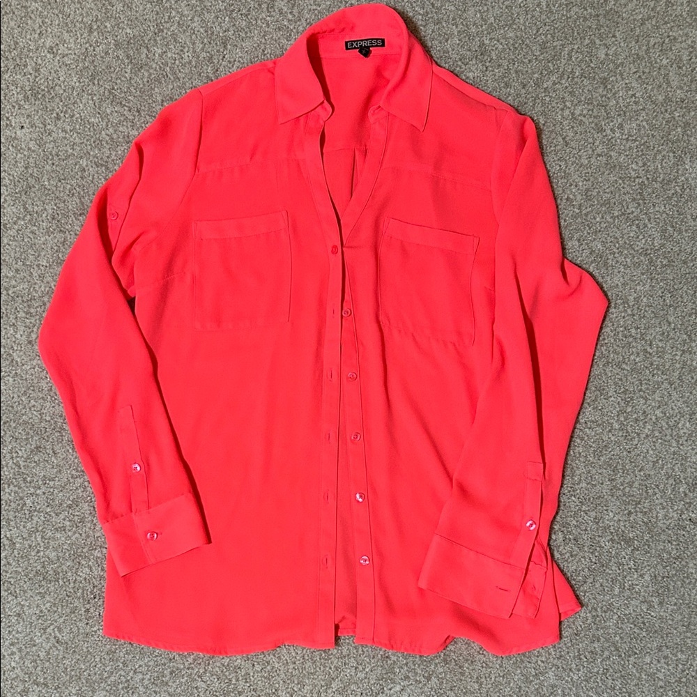 Bright Coral Button-Up Shirt